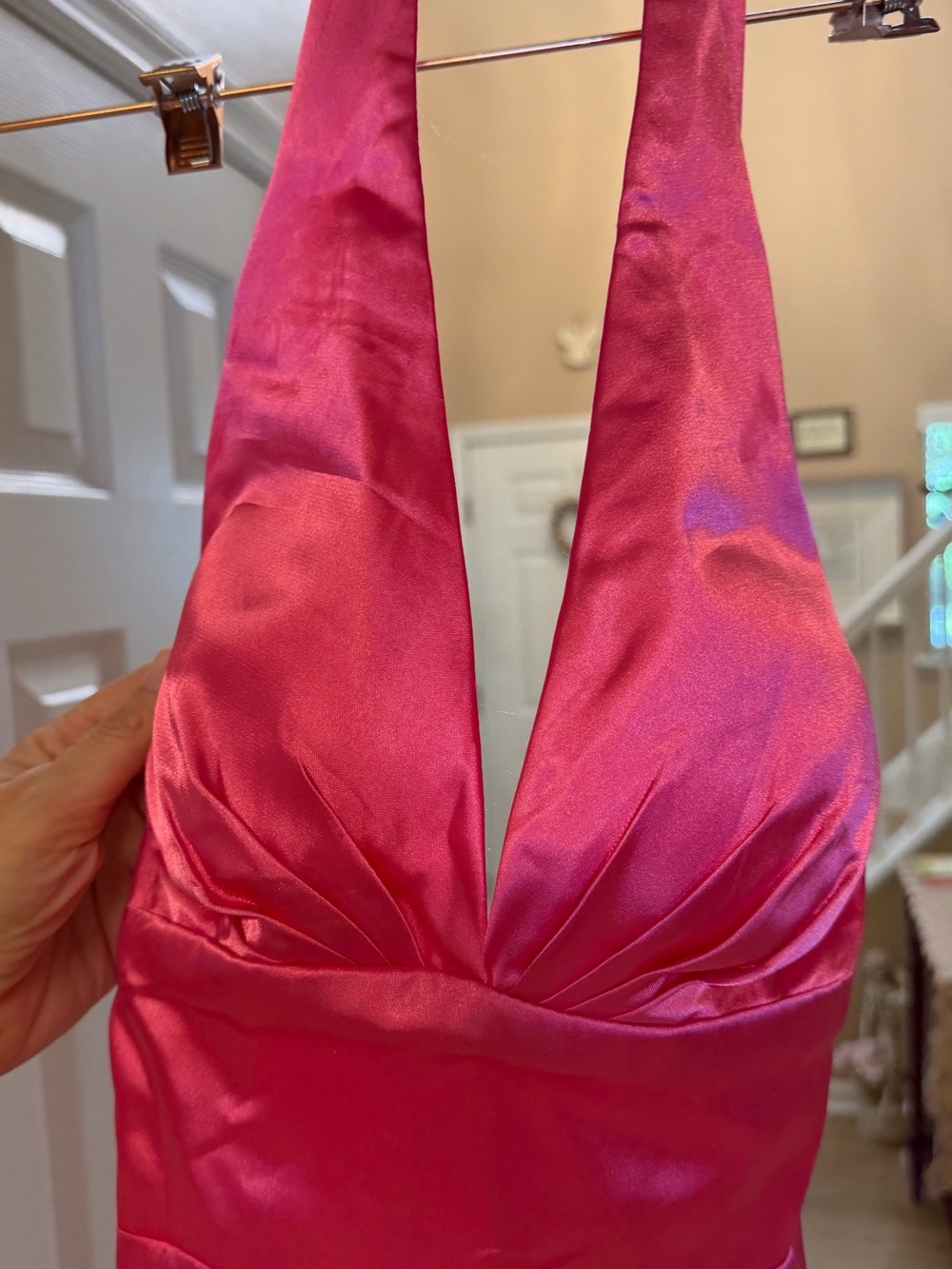 Satin Halter Slip Dress in Bright Pink